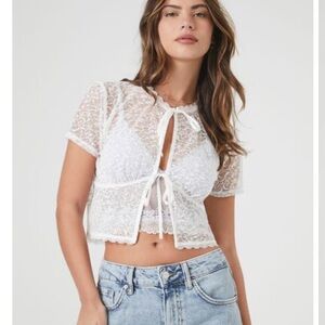 forever 21 lace tie front twofer top - size small